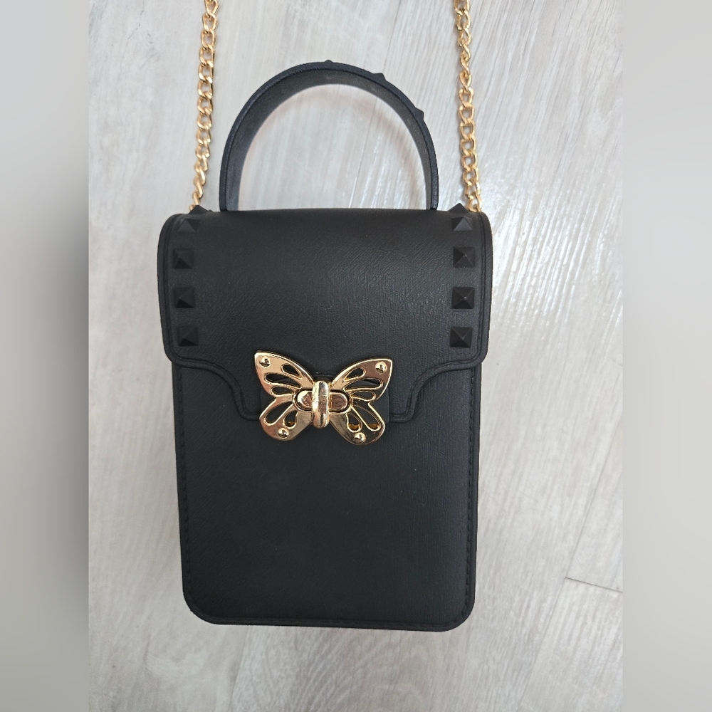 Elegant Black Butterfly Accent Crossbody Bag